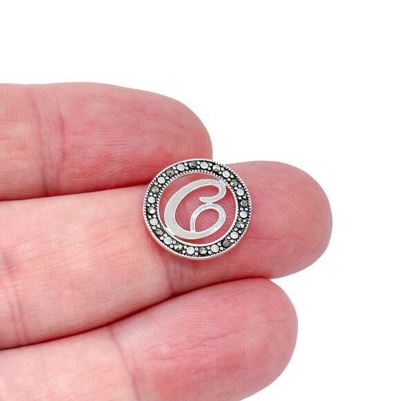 Estate Sterling Silver 925 Marcasite C Initial Circle Pendant - Picture 1 of 8